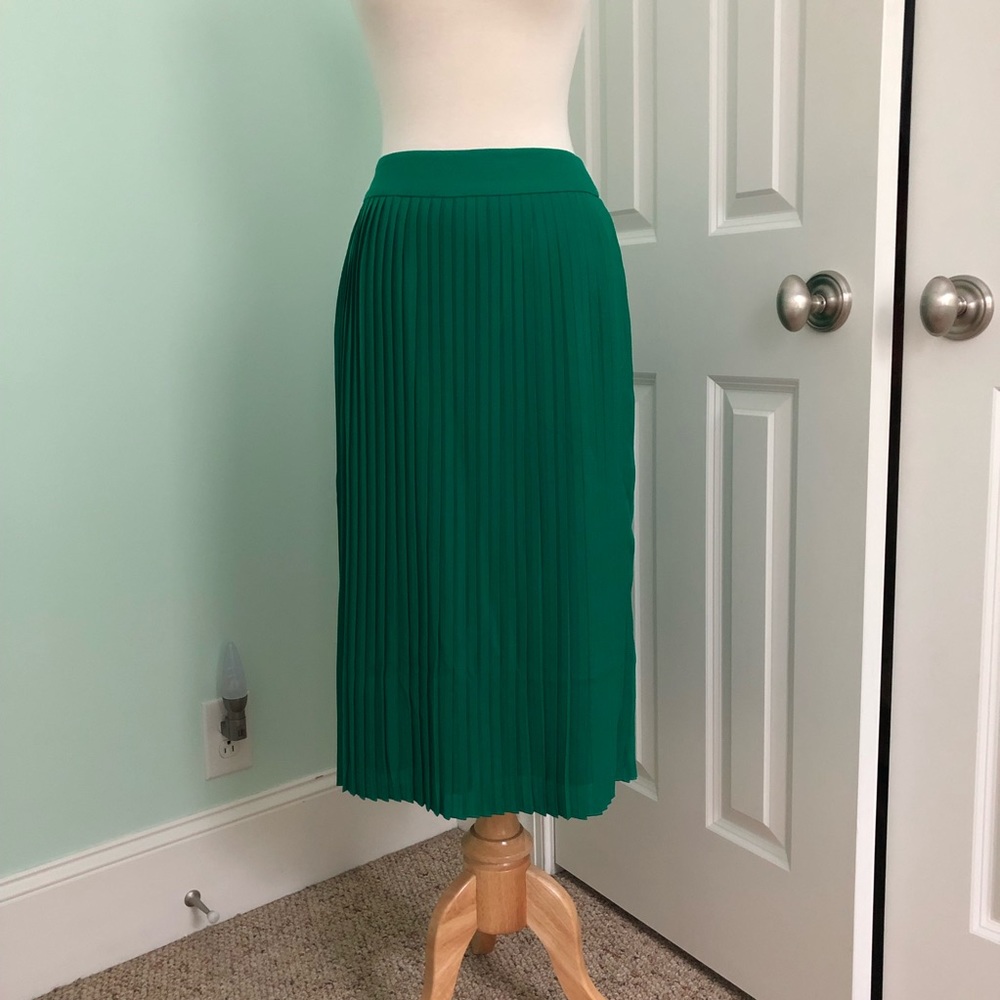 NWT J. Crew Pleated Emerald Green Midi Skirt size4
